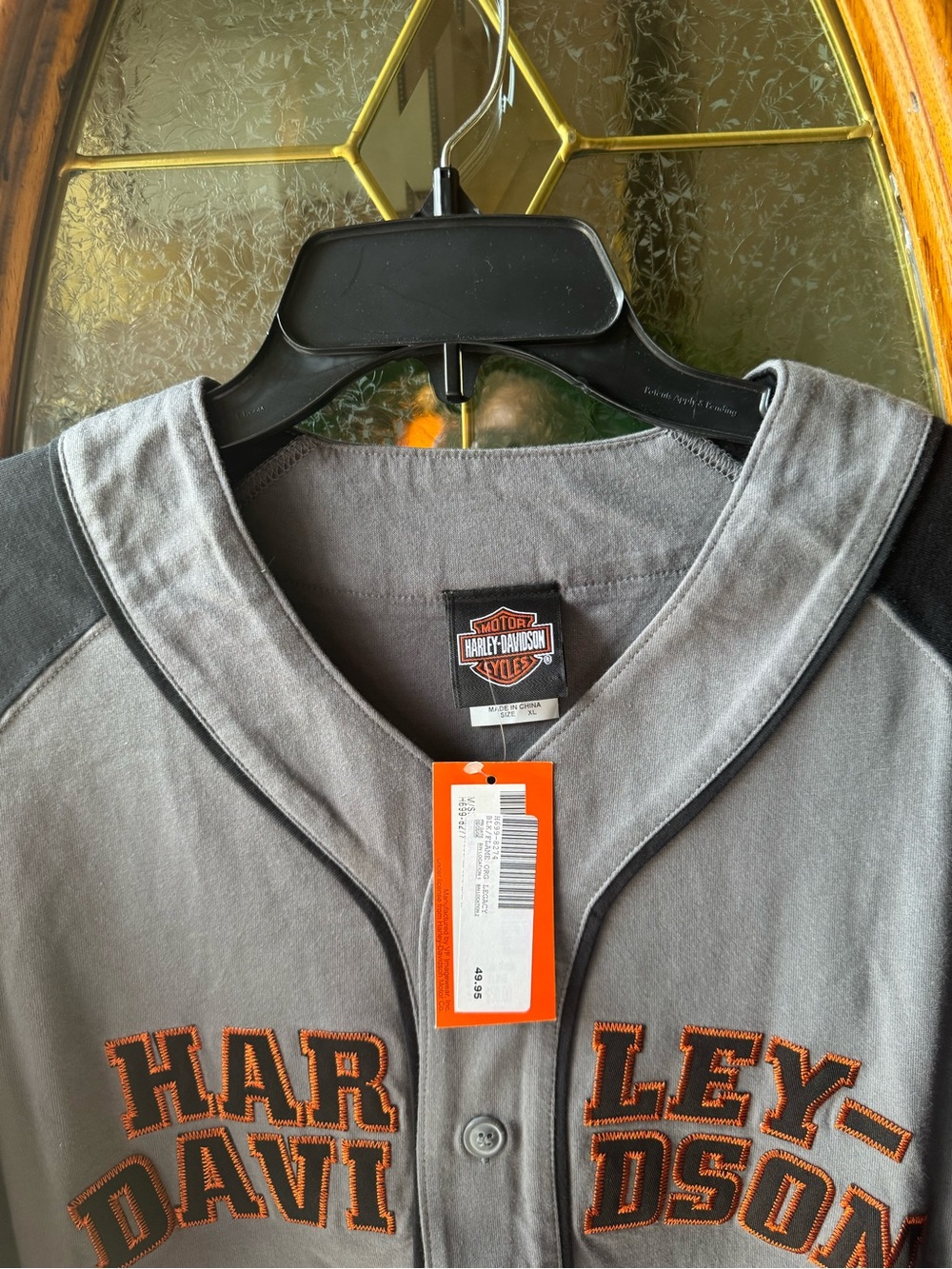 Men’s XL Harley-Davidson Gray & Black, Orange cotton Baseball Jersey - Picture 5 of 6